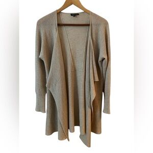 Eileen Fisher Sweater Tan 100% Wool Open Waterfall Cardigan